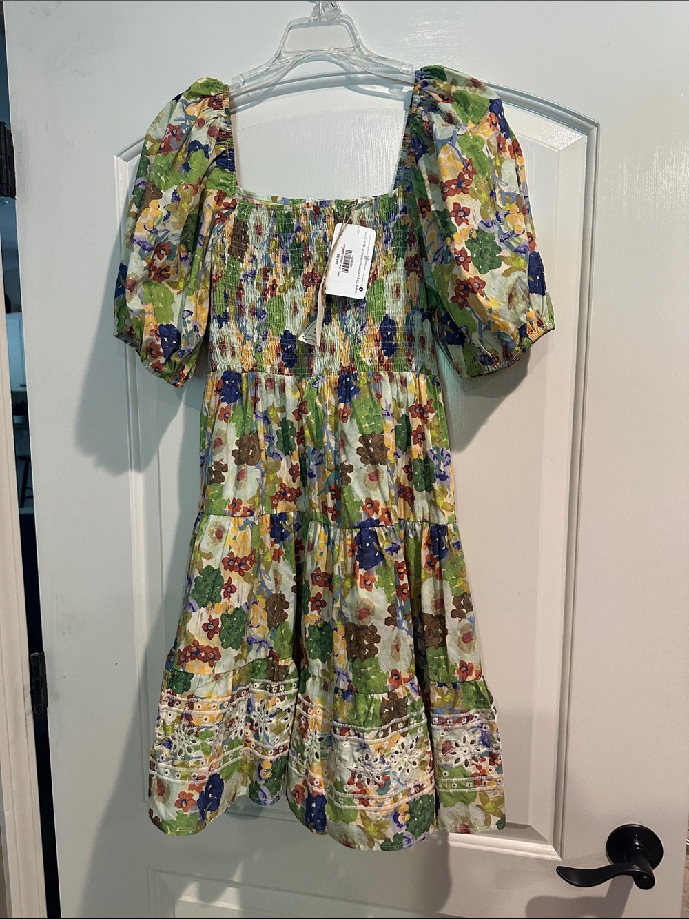 easel Green Multi Floral Smocked Puff-Sleeve Dress